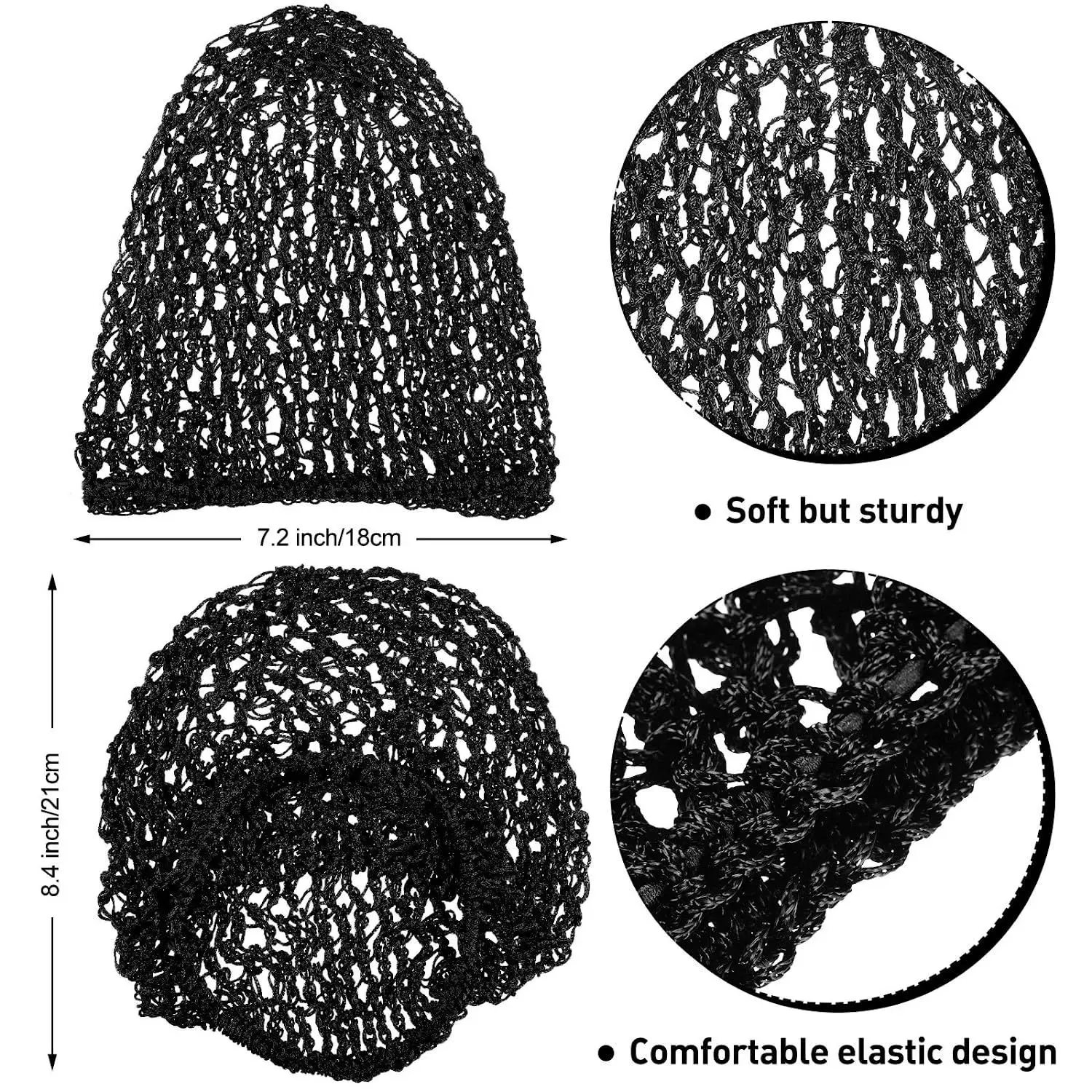 1-2 елемента Памучни черни шапки за перука с дълги шарени, плетене на перуки, окото основа, машина с регулируема каишка, мрежа за коса, за сън Изображение 2