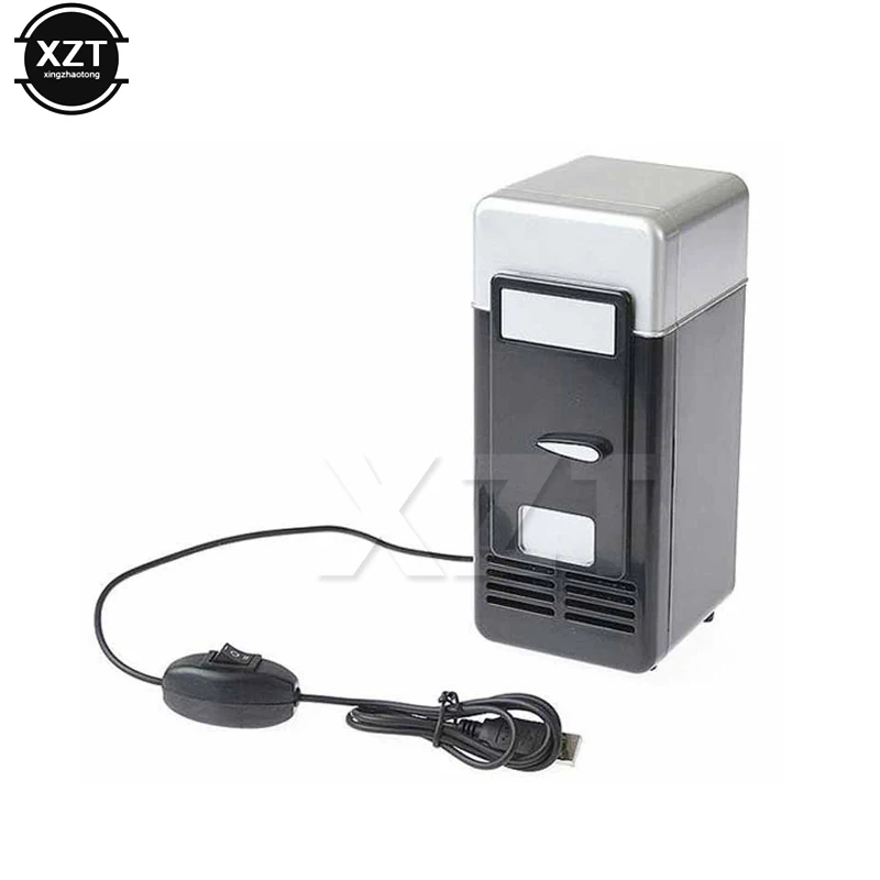 1 бр. мини настолен USB-хладилник-охладител за напитки, охладител кутийки за напитки, USB-притурка с led подсветка, нов, черен, червен Изображение 0