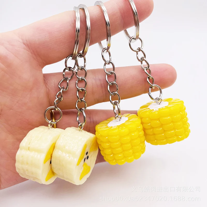 1 бр. реалистична метална верижка за ключодържател във формата на царевица и банани, творчески сладък ключодържател от смола, чанта, автомобилни ключове, висящи аксесоари, подаръци за деца Изображение 0