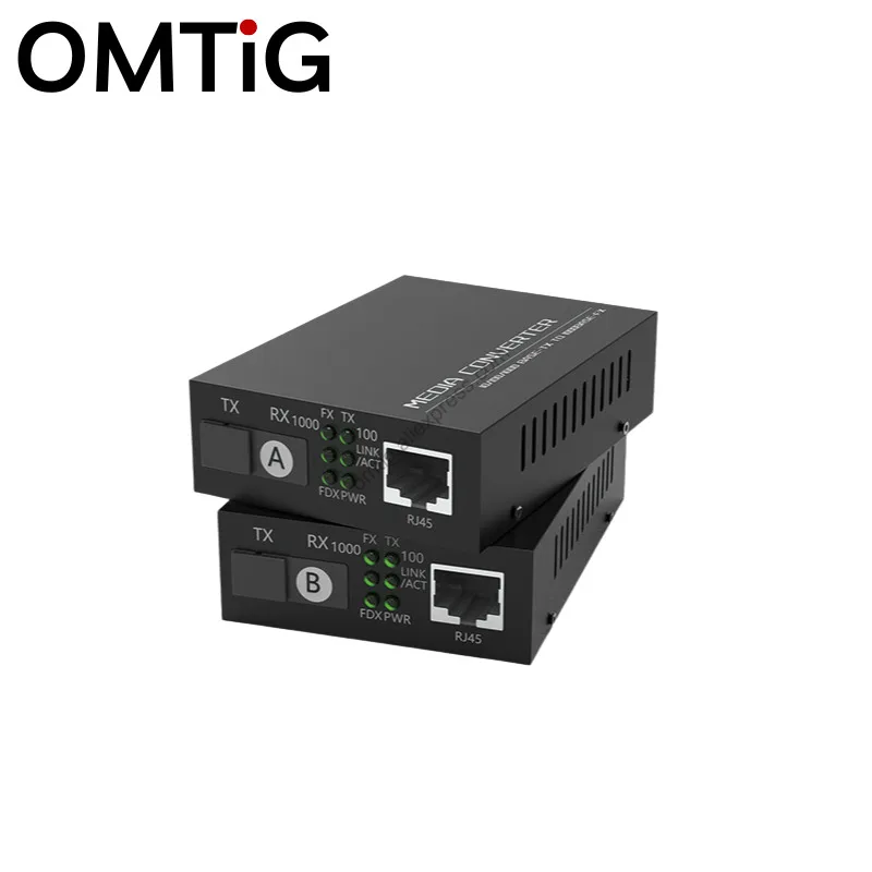 1 Чифт HTB-GS-03 A/B Gigabit Оптичен Медиаконвертер 1000 Mbps Однорежимный Одноволоконный SC-Порт 20 км С Блок Захранване Изображение 1