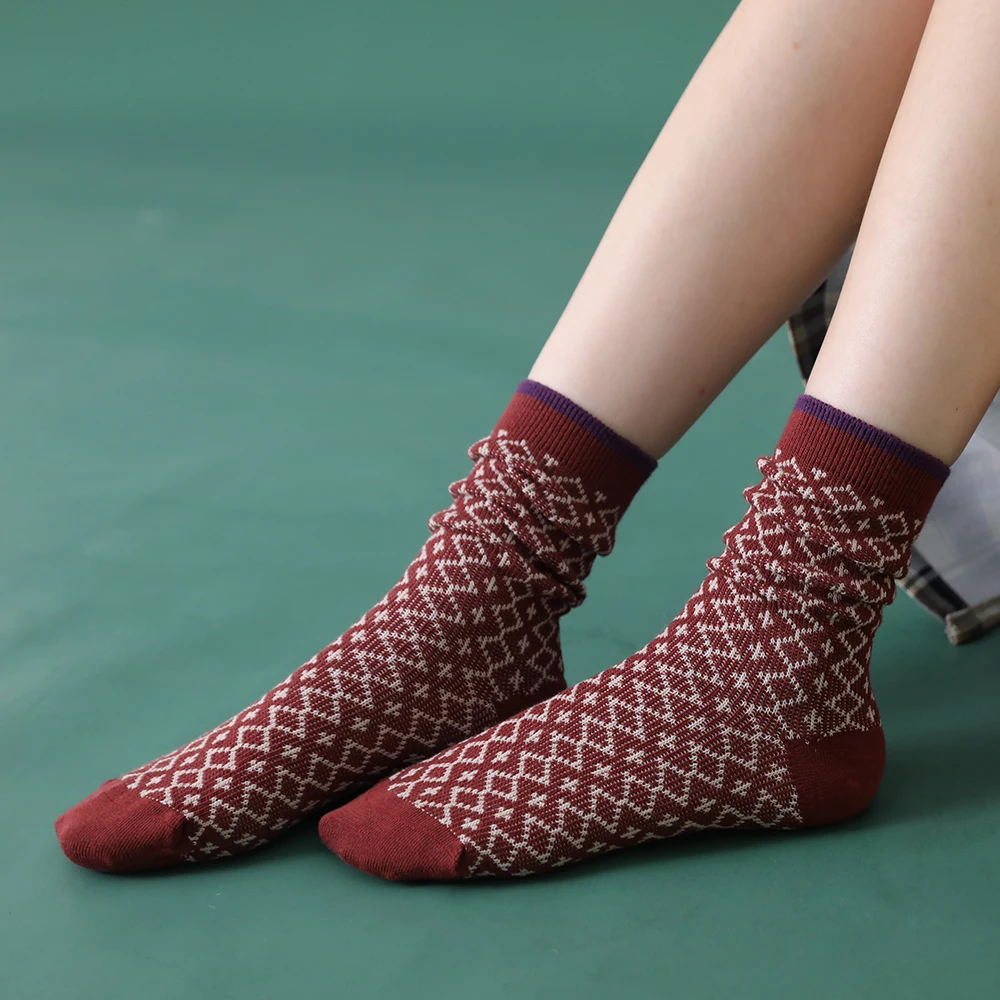 1 Чифт женски чорапи, пролет-есен, високо качество, ретро стил, дамски Мъжки чифт, памучни чорапи с шарките на птичи ленти, чорапи обикновена Изображение 3