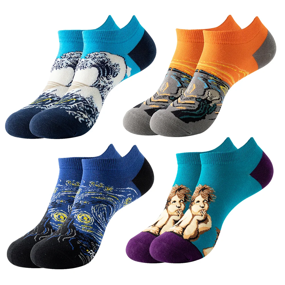1 чифт, забавни женски чорапи в стил арт, световна класика, ретро, известната картина на Ван Гог, Ankle Сокс, уличен спорт, Скейтборд, Midea Изображение 0