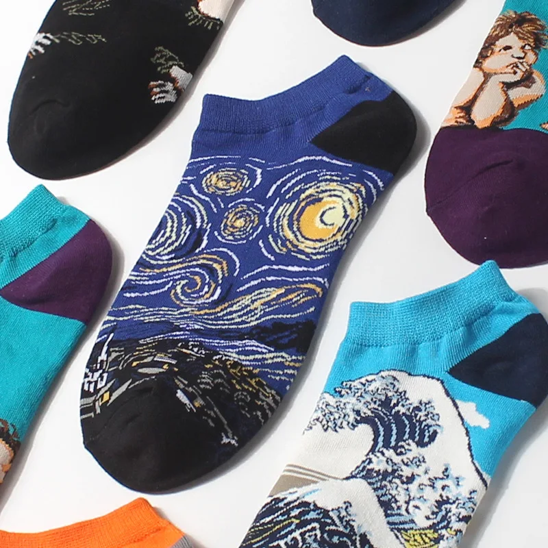 1 чифт, забавни женски чорапи в стил арт, световна класика, ретро, известната картина на Ван Гог, Ankle Сокс, уличен спорт, Скейтборд, Midea Изображение 1