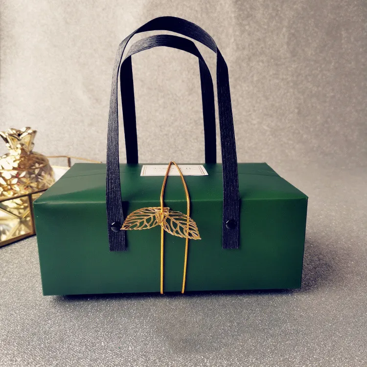 10 бр. подарък кутии, опаковки от зелена хартия, кожа дръжка, шоколадов хляб, опаковка сватбен подарък, чанти, Цветни опаковки за печене Изображение 1