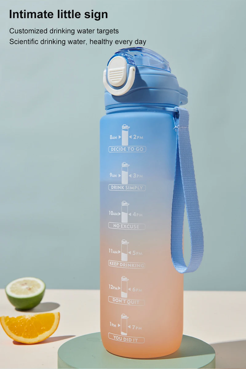 1Л Велосипедна Бутилка за вода с соломинкой, по-голям капацитет, бутилка за спорт на открито, градиент цветна чаша, пластмасова чаша за вода с марка време Изображение 0