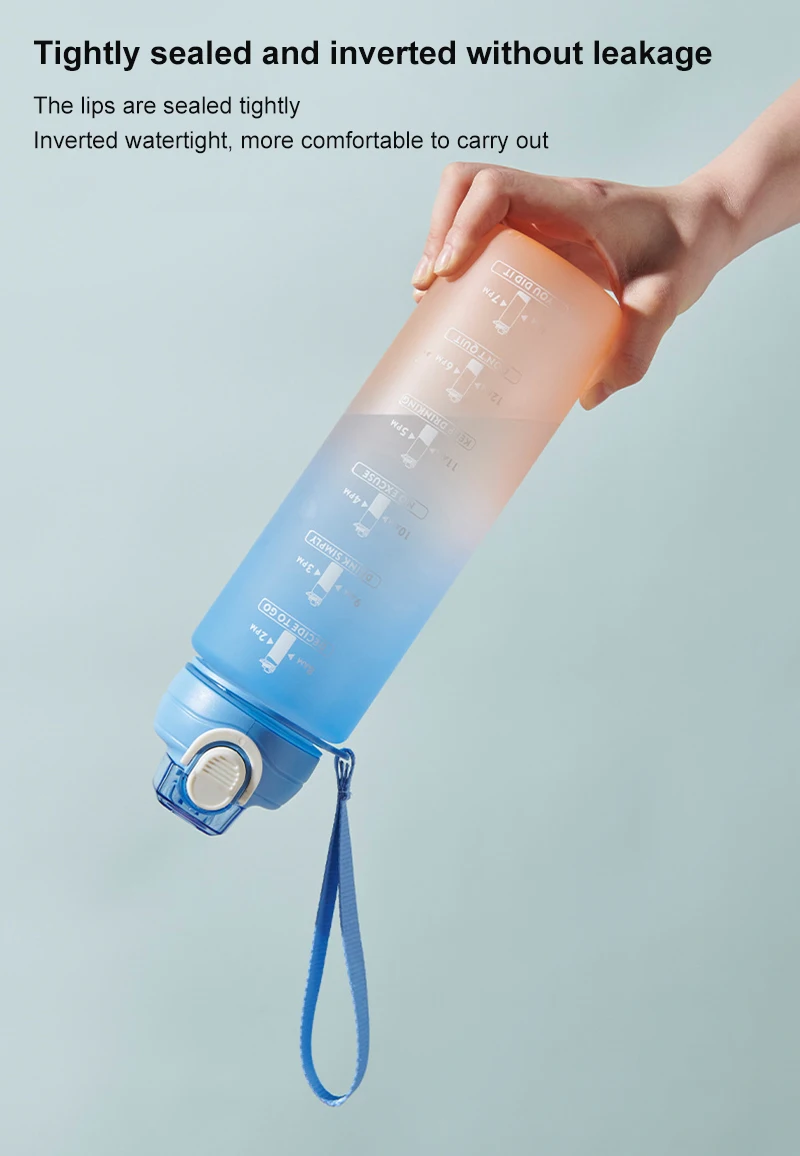 1Л Велосипедна Бутилка за вода с соломинкой, по-голям капацитет, бутилка за спорт на открито, градиент цветна чаша, пластмасова чаша за вода с марка време Изображение 2