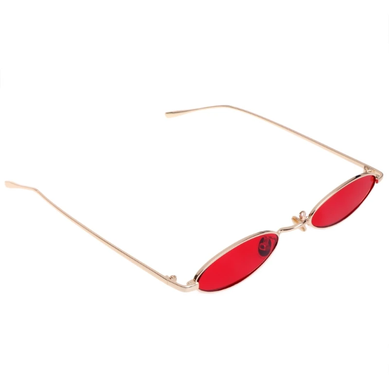 2 бр. Овални дамски слънчеви очила ретро ултра-малък дограма, полигональные очила, лещи цвят червен Изображение 3