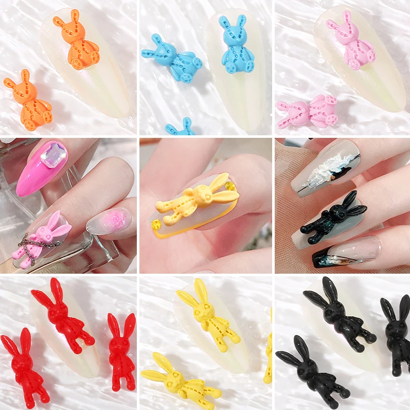 20 бр/лот, 3D Очарователно декорация за нокти с заек от смола, сладки мультяшные бижута 