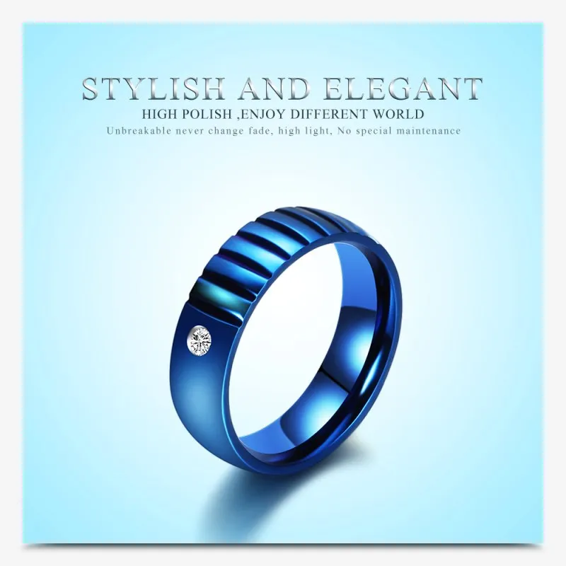 2022 Европа Classic blue groove двойка пръстен от неръждаема стомана женски crystal от Swarovskis са Подходящи за любителите на партита Изображение 1