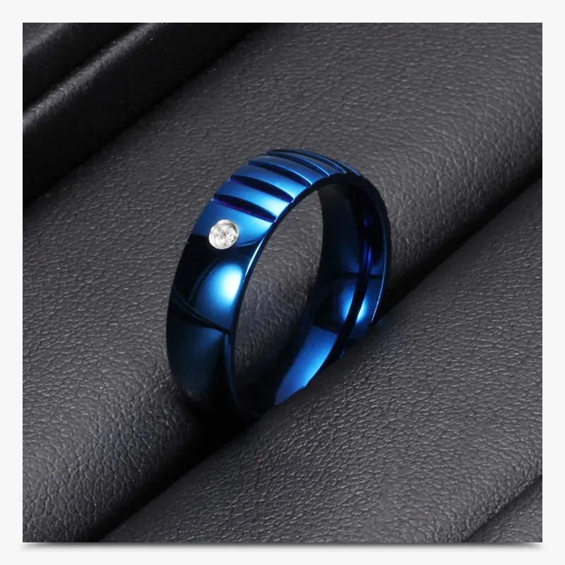 2022 Европа Classic blue groove двойка пръстен от неръждаема стомана женски crystal от Swarovskis са Подходящи за любителите на партита Изображение 5