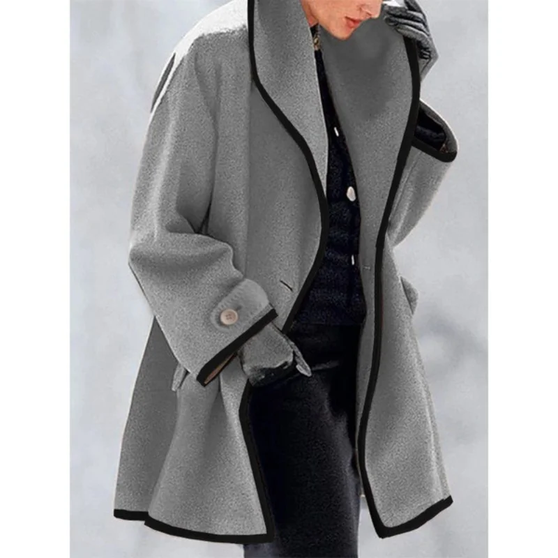 2022 Нова мода есенно-зимно яке, зимна дамски дрехи, дамско вълна палто с качулка и дълъг ръкав, връхни дрехи големи размери Изображение 2