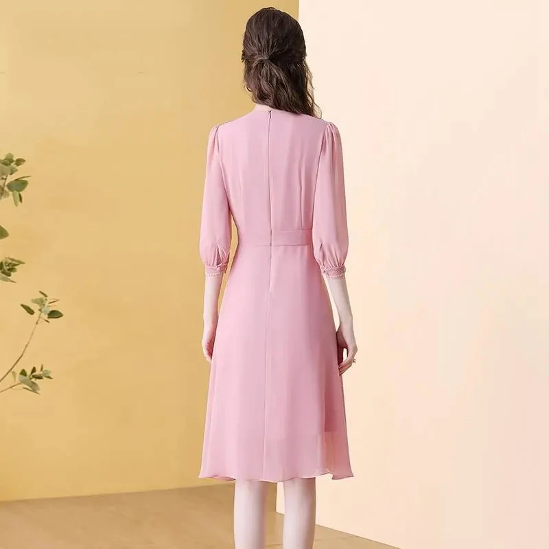 2022 Ново пролетта rose шифоновое рокля с талия на жената приталенное рокля с темперамент Изображение 2