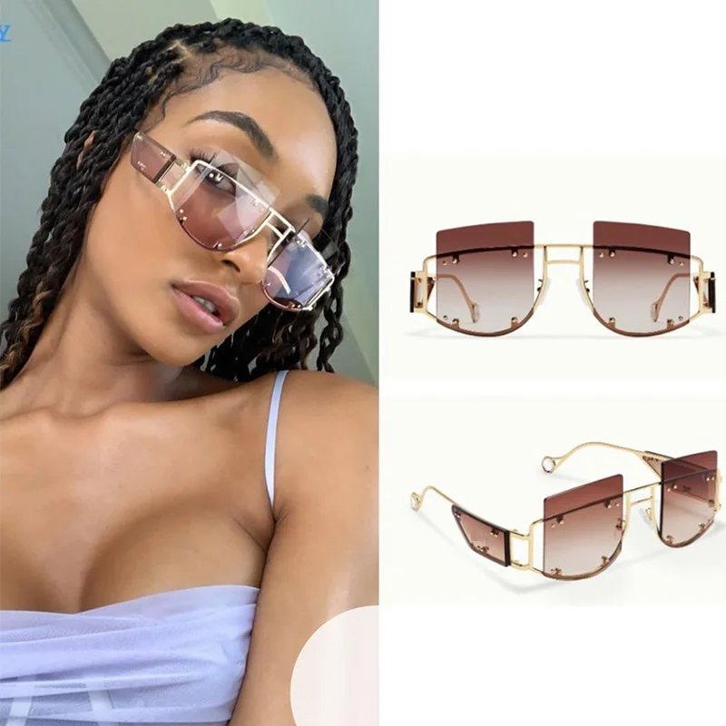 2023, дамски слънчеви очила с кухи лещи, квадратни маркови дизайнерски мъжки слънчеви очила, слънчеви очила градиентной рамки очила с големи рамки за жени UV400 Изображение 1