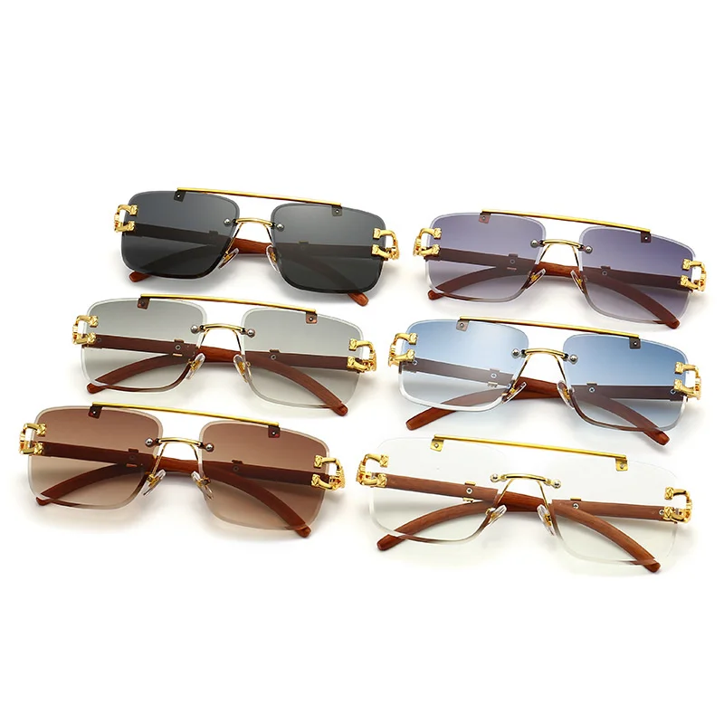 2023 Класически Vintage Слънчеви Очила с квадратни леопардовой главата без рамки, женски Мъжки модни луксозни Маркови дизайнерски Слънчеви очила от дърво и метал Изображение 5