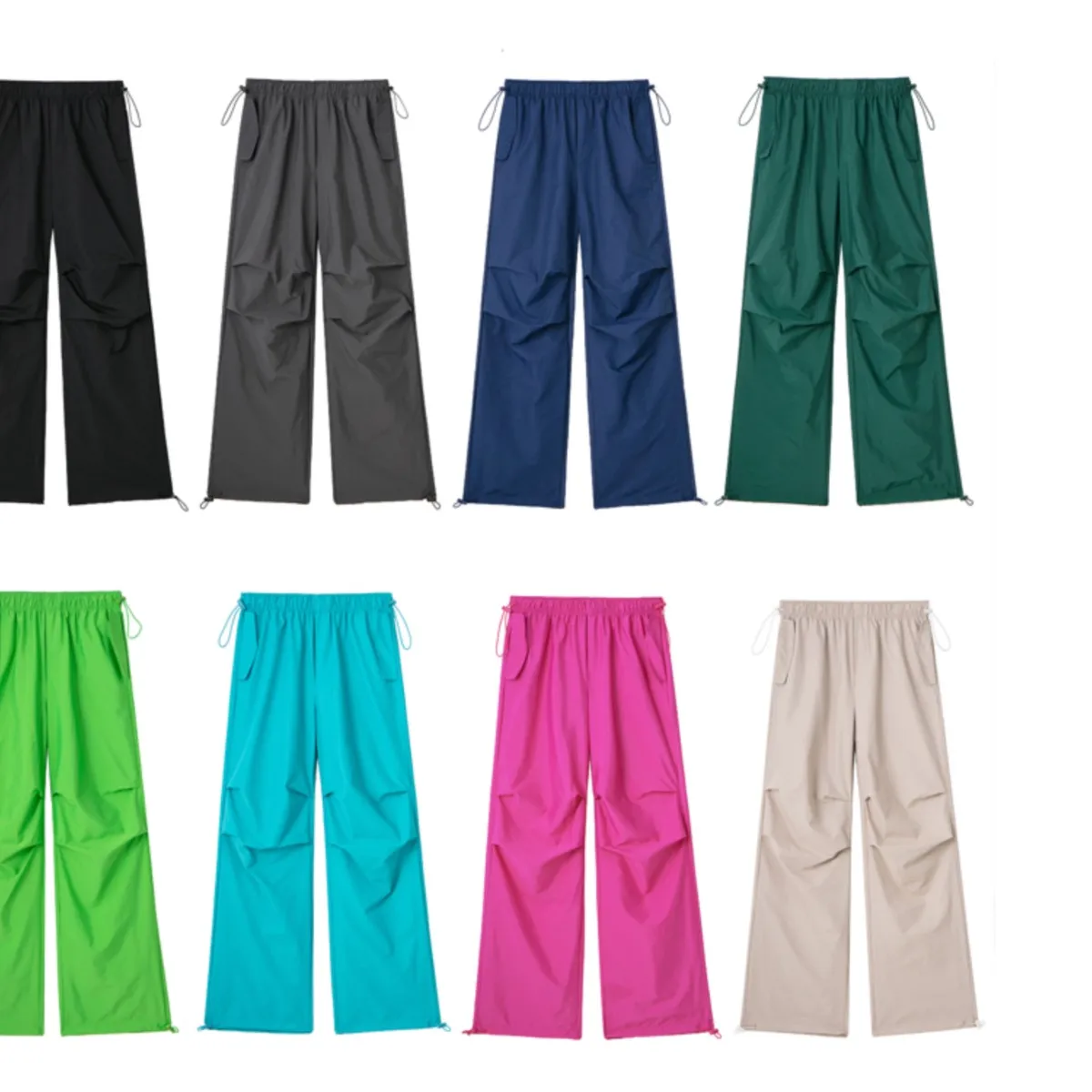 2023, магазин bazaleas, дамски панталони Y2K с завязками, женски улични разтеглив плисирани панталони за бягане със средна талия Изображение 1