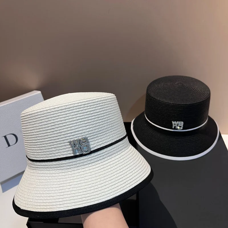 2023 нов ретро цвят съвпадение кофа шапка дизайнер и планински кристал писмо шапка на жените през лятото на плажа на почивка UV-защита на шапка Изображение 1