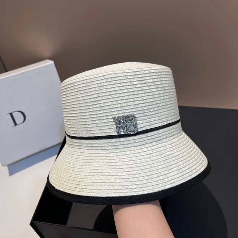 2023 нов ретро цвят съвпадение кофа шапка дизайнер и планински кристал писмо шапка на жените през лятото на плажа на почивка UV-защита на шапка Изображение 4