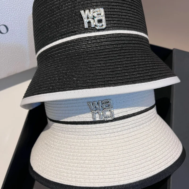 2023 нов ретро цвят съвпадение кофа шапка дизайнер и планински кристал писмо шапка на жените през лятото на плажа на почивка UV-защита на шапка Изображение 5