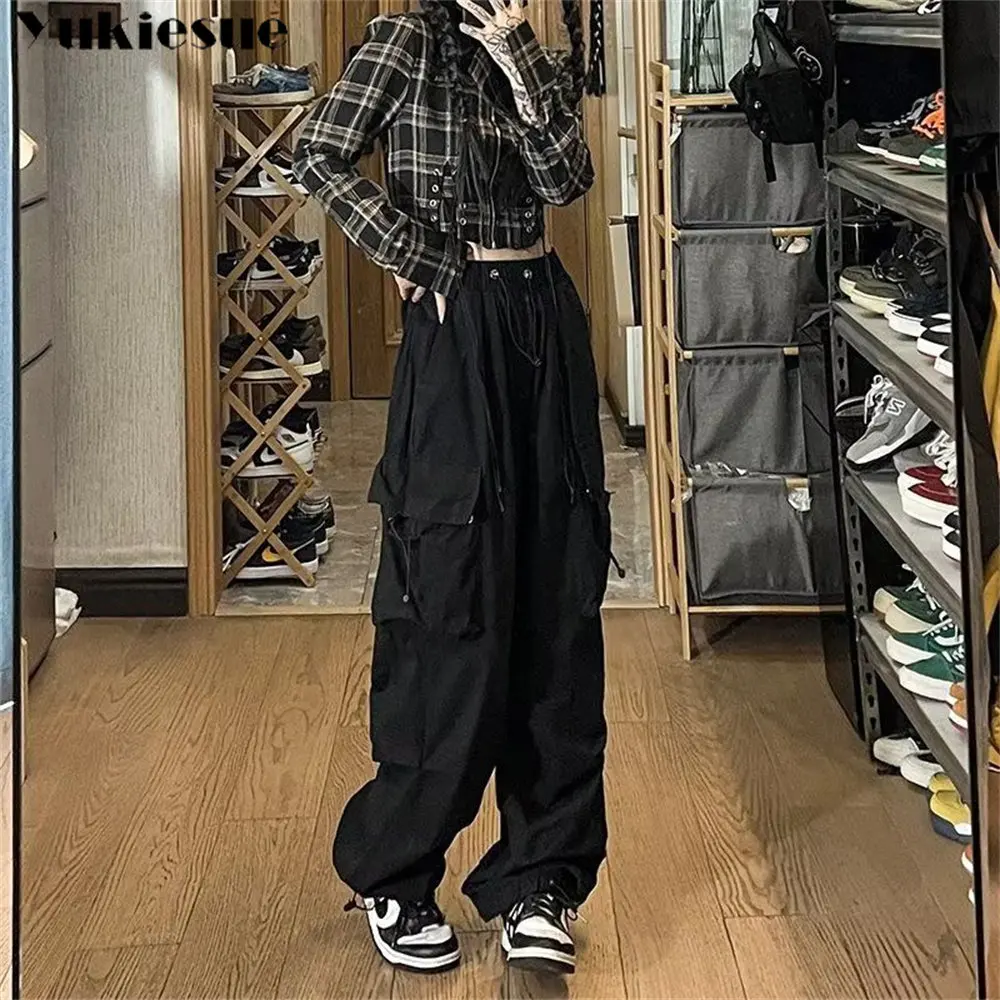 2023 Нови панталони Harajuku Y2K, дамски модни обикновена свободни улични панталони-карго контрастен цвят, прави широки панталони Изображение 1