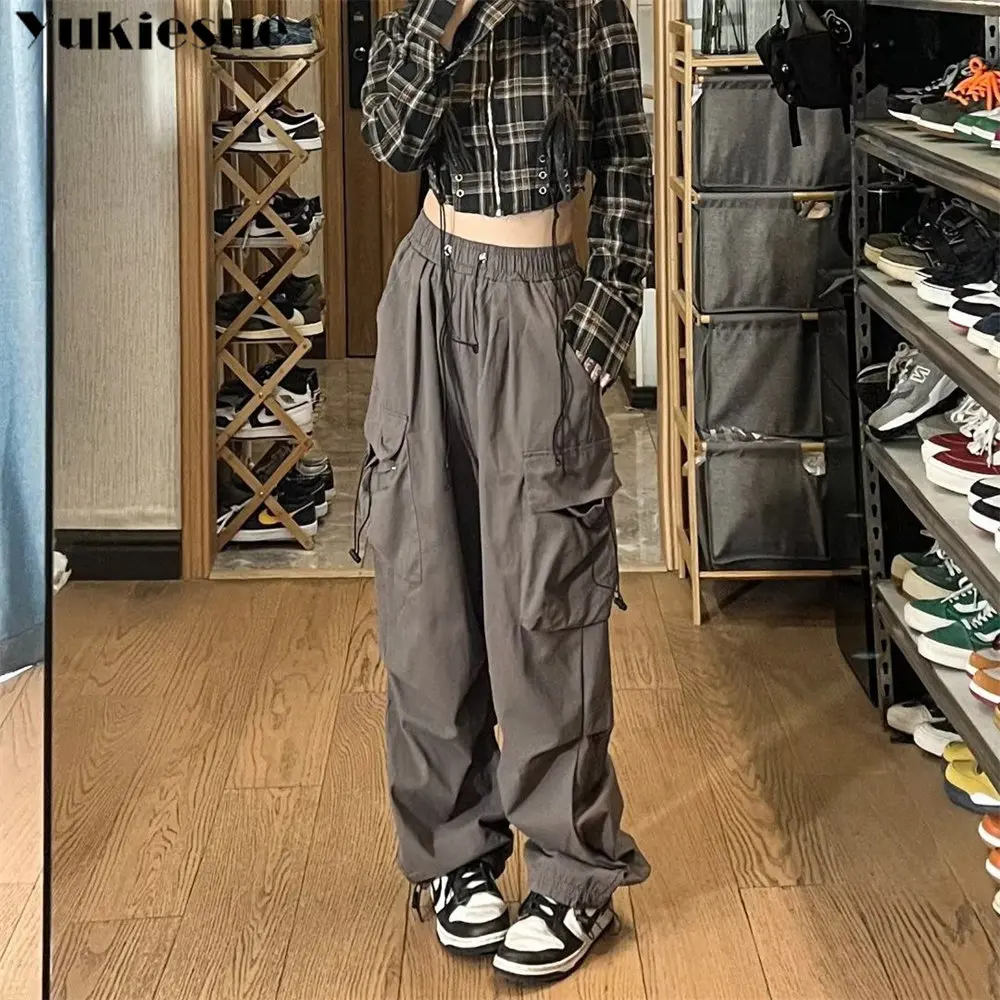 2023 Нови панталони Harajuku Y2K, дамски модни обикновена свободни улични панталони-карго контрастен цвят, прави широки панталони Изображение 2