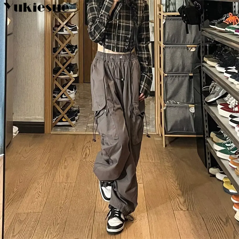 2023 Нови панталони Harajuku Y2K, дамски модни обикновена свободни улични панталони-карго контрастен цвят, прави широки панталони Изображение 3
