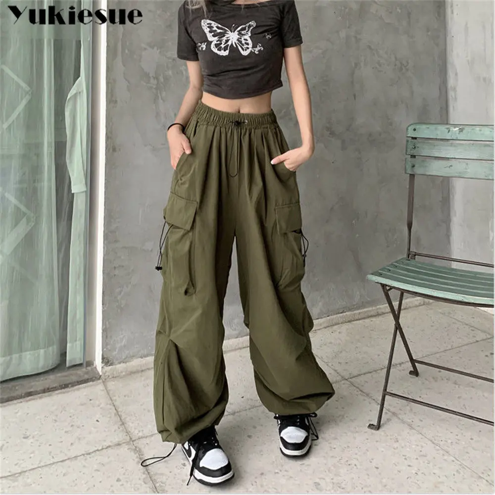 2023 Нови панталони Harajuku Y2K, дамски модни обикновена свободни улични панталони-карго контрастен цвят, прави широки панталони Изображение 4