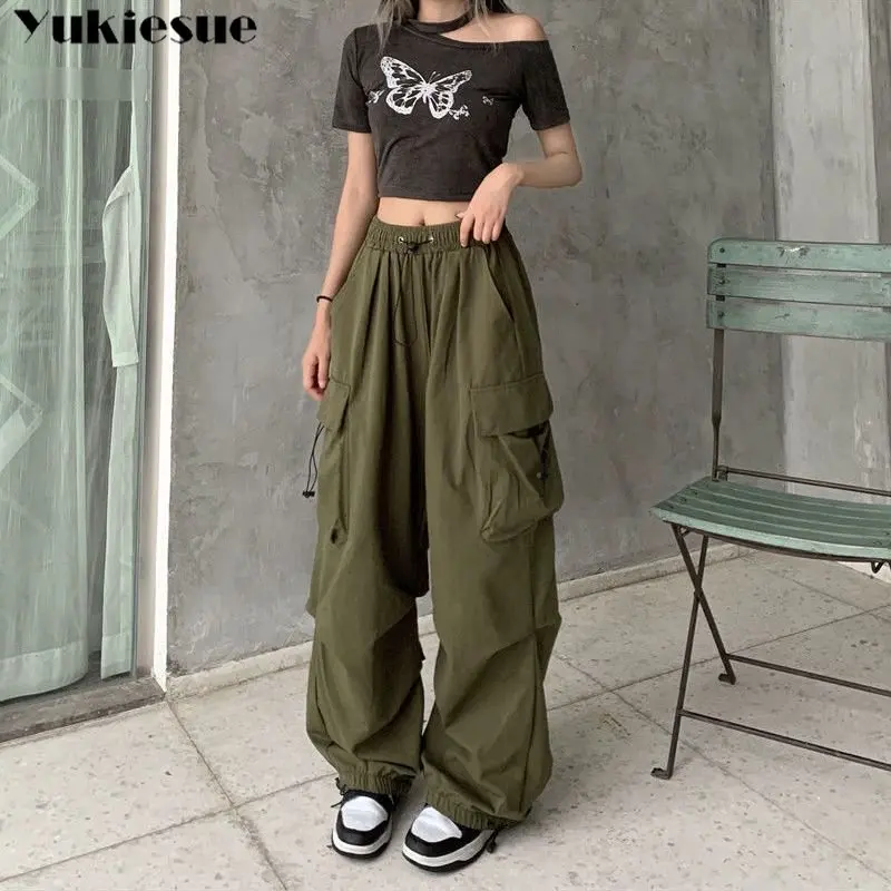 2023 Нови панталони Harajuku Y2K, дамски модни обикновена свободни улични панталони-карго контрастен цвят, прави широки панталони Изображение 5