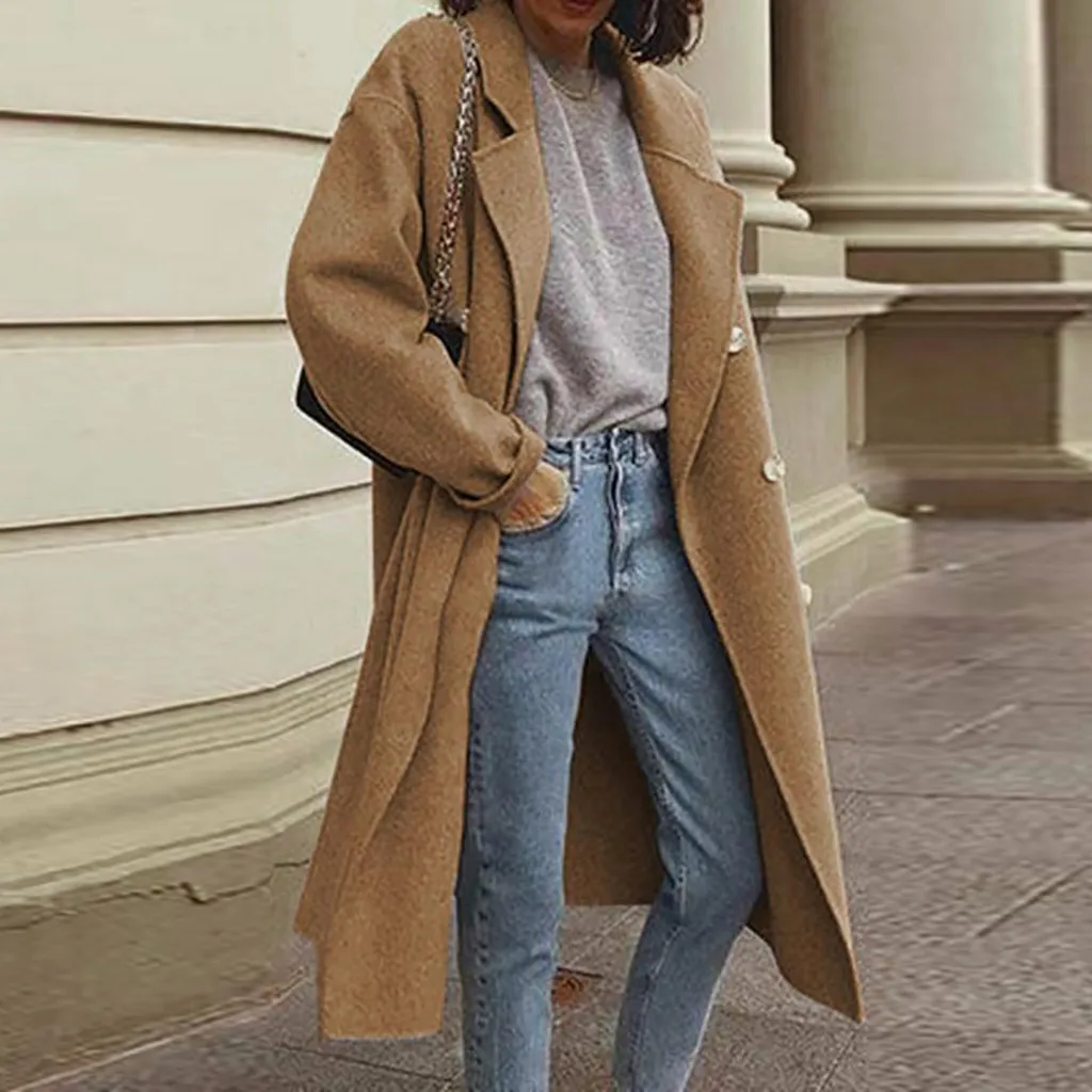 2023 Ново Есенно-зимния Вълна палто за жени, Модни Обикновена Тънка Палто и яке с дълъг ръкав за жени Изображение 1