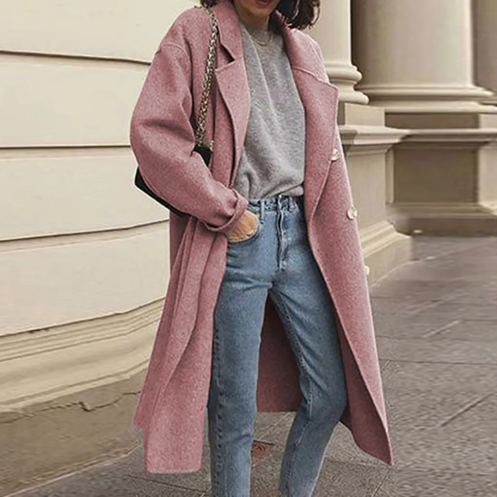 2023 Ново Есенно-зимния Вълна палто за жени, Модни Обикновена Тънка Палто и яке с дълъг ръкав за жени Изображение 2