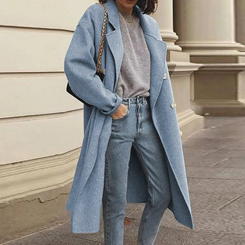 2023 Ново Есенно-зимния Вълна палто за жени, Модни Обикновена Тънка Палто и яке с дълъг ръкав за жени Изображение 3