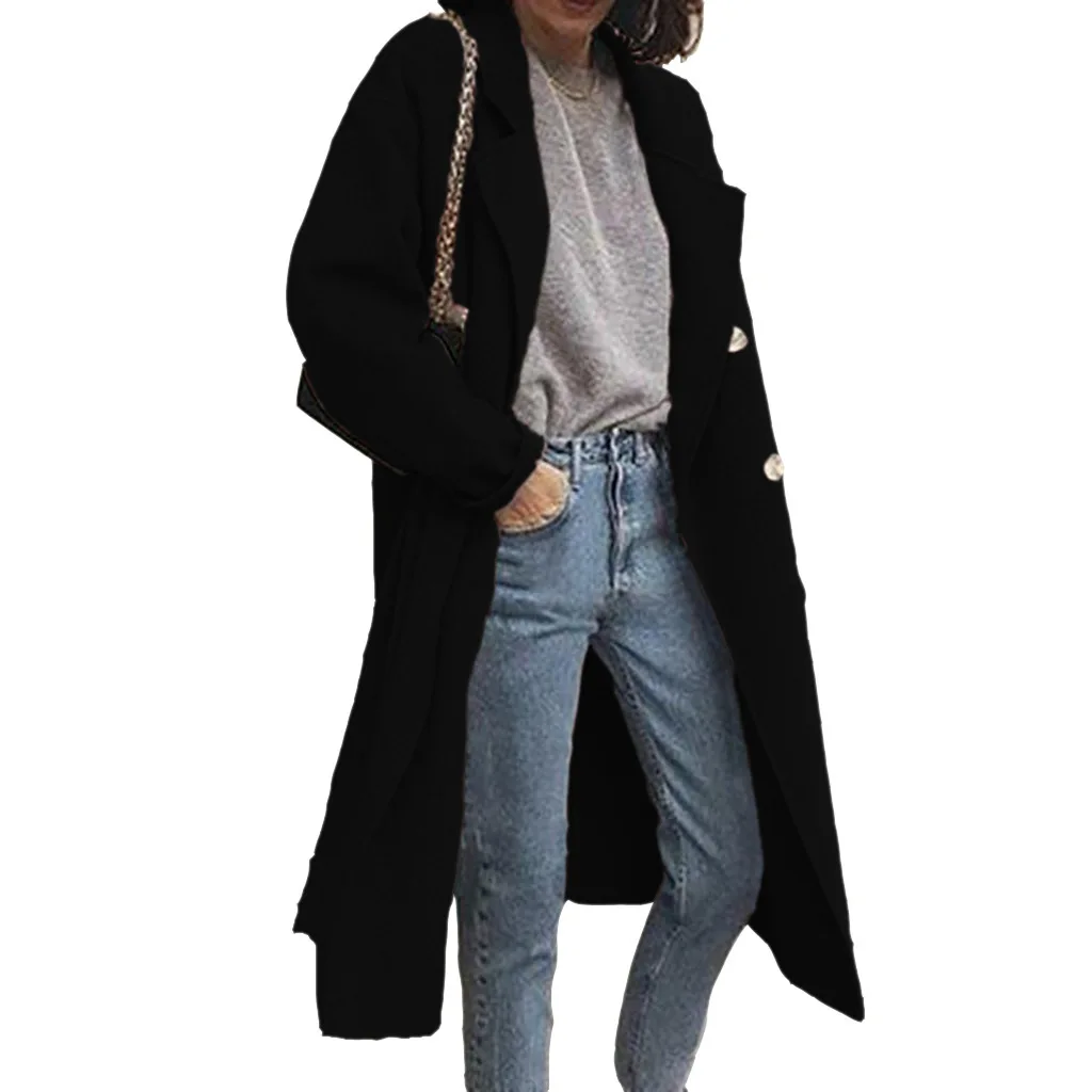 2023 Ново Есенно-зимния Вълна палто за жени, Модни Обикновена Тънка Палто и яке с дълъг ръкав за жени Изображение 4
