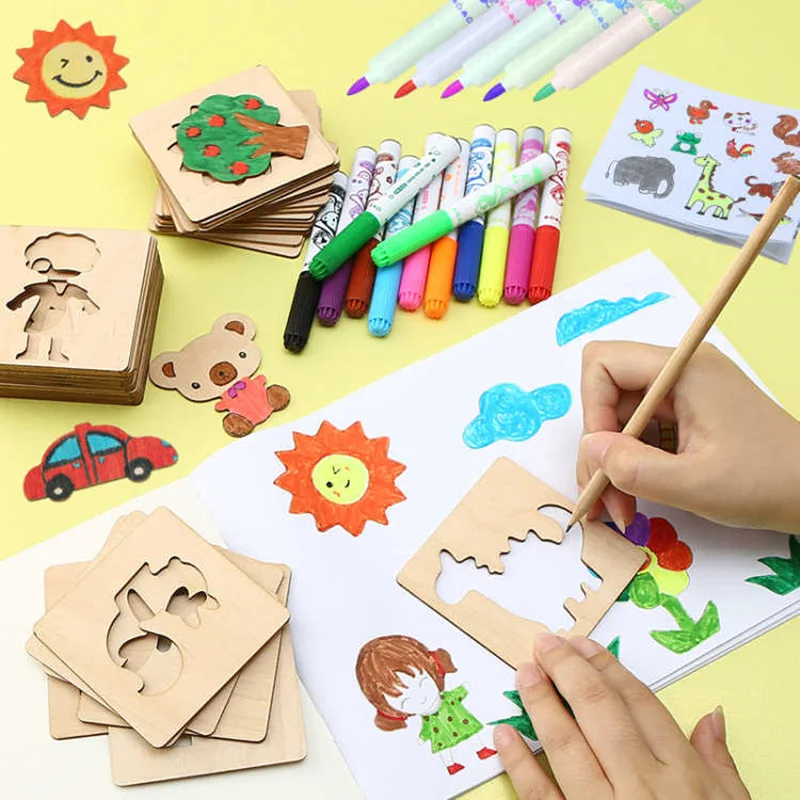 20pcs детски играчки за изготвяне на Монтесори, Дървени шаблони за изготвяне на 