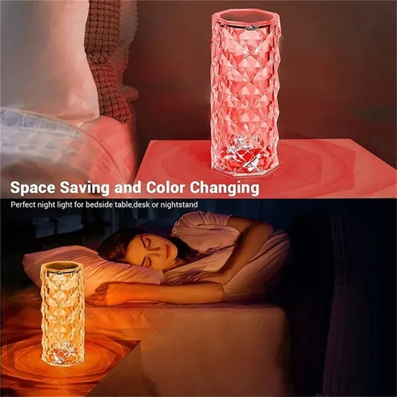 3/16 Цветове Кристален Led Настолна Лампа Light Rose Проектор Сензорен Романтична Diamond С Лампа USB LED Night Light за Спални Изображение 2