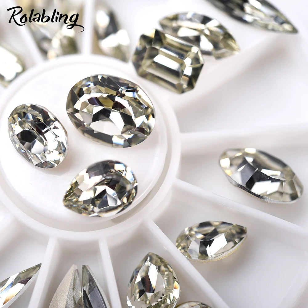 3D Декорация за нокти с бял цвят AB, акрилни диамантени накрайници за нокти, кристални, блестящи аксесоари за маникюр с големи кристали Изображение 3