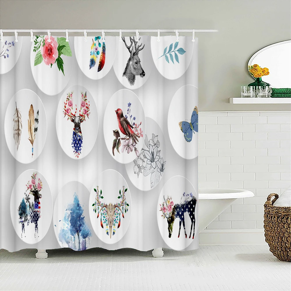 3D Завеса за душа в китайски стил с принтом цветя и птици, полиестерна водоустойчива душ завеса за баня, душ завеса за украса на дома с една кука Изображение 2