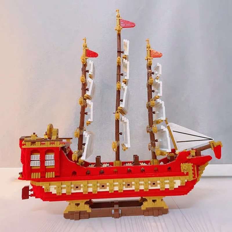 3D Модел на DIY Мини Диамантени Блокове Тухли Строителен Порцелан Древен Кораб Пиратски Кораб Морска Лодка Играчка за Деца Изображение 0
