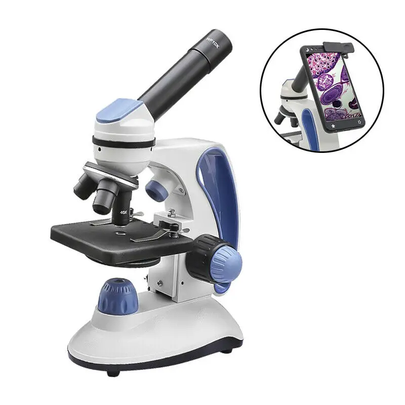 40X-2000X Биологичен Микроскоп с възможност за Регулиране Отгоре/Отдолу Монокуляр с led подсветка За смартфон, Подарък за Мобилен телефон Изображение 1