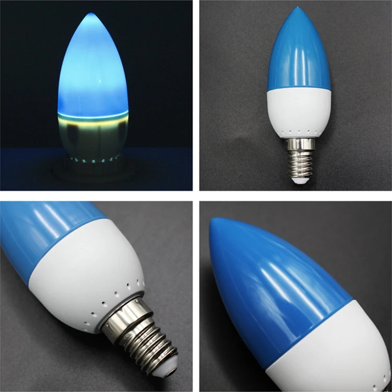 4X E14 led лампа с цветен връхчета, цвят на свещ, син Изображение 1