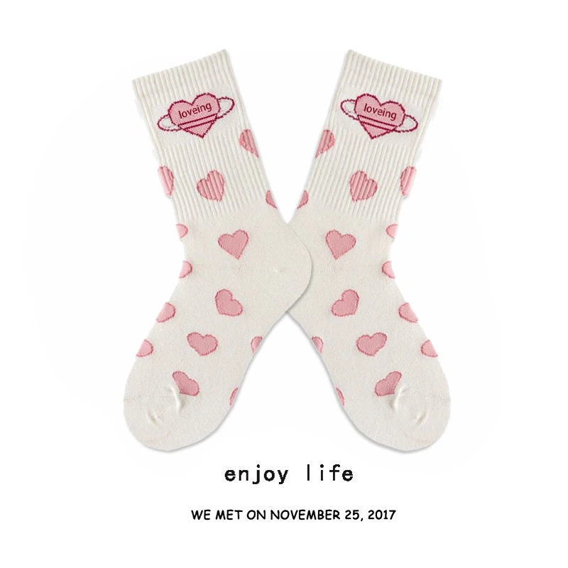 5 двойки големи розови чорапи Love, черни, бели чорапи със средна дължина, сладък студентски чорапи за момичета JK Lolita, прости модни чорапи Изображение 0
