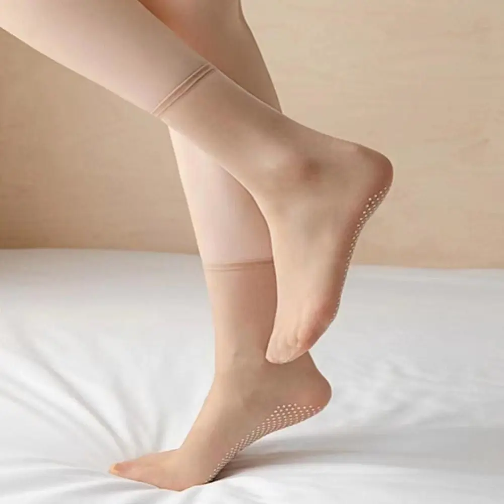 5 двойки Невидими нескользящих копринени чорапи с кристали, гумени къси чорапи на точки, прозрачни копринени чорапи до глезена, не оставят следи Изображение 2