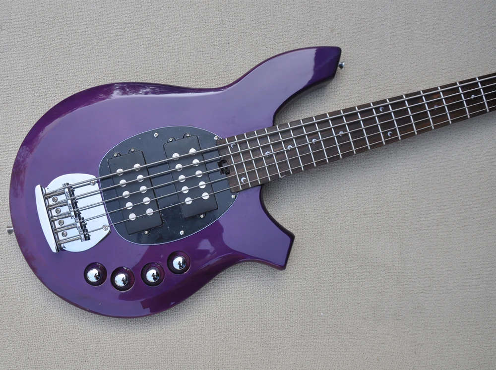 5-Струнен лъскава лилаво електрическа бас-китара с лунни вложки, хромирана профили, Предложението за поръчка Изображение 1