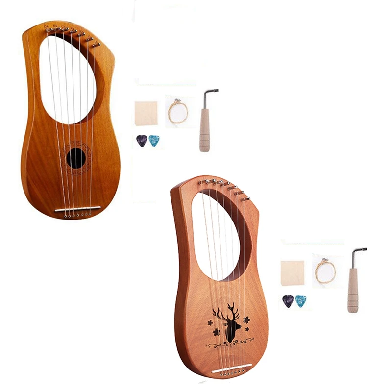 7-Струнен лира, арфа, wooden струнен музикален инструмент, с чанта за носене, допълнителен комплект струни и аксесоари в стила на Изображение 0