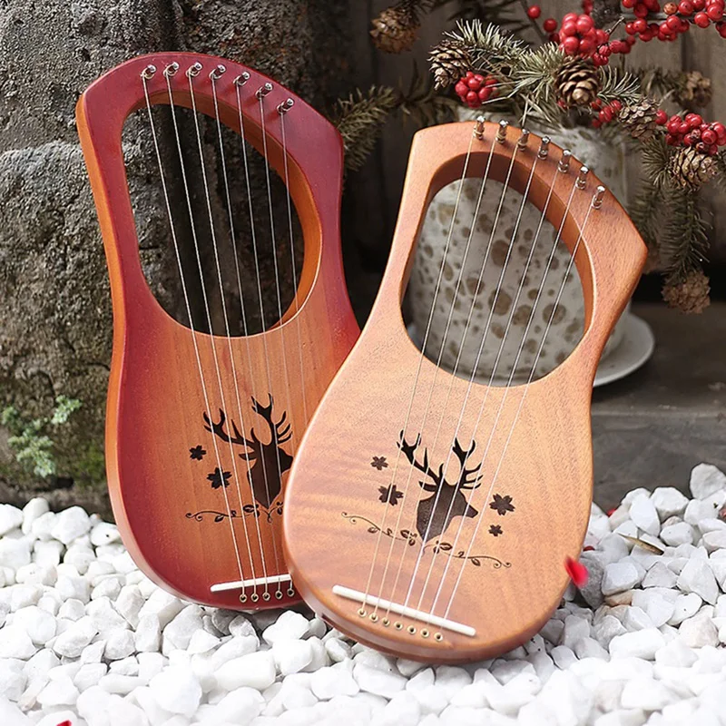 7-Струнен лира, арфа, wooden струнен музикален инструмент, с чанта за носене, допълнителен комплект струни и аксесоари в стила на Изображение 3