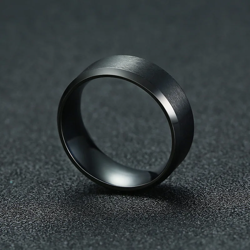 8 мм от титанов стомана, скошенное широк пръстен, с Матирано голям пръстен за мъже, Пръстени от неръждаема Стомана, матово златен/черен/сребърен цвят, мъжки бижута Изображение 0