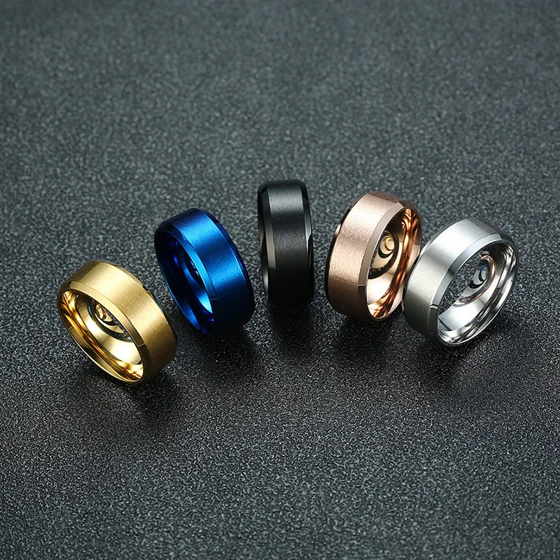 8 мм от титанов стомана, скошенное широк пръстен, с Матирано голям пръстен за мъже, Пръстени от неръждаема Стомана, матово златен/черен/сребърен цвят, мъжки бижута Изображение 4