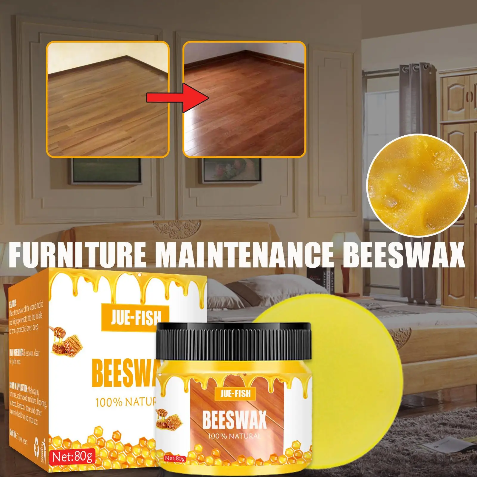 80% от пчелен восък Традиционна полироль от пчелен восък Водоустойчива естествена за мебели, Шкафове, столове, маси, подови Изображение 3