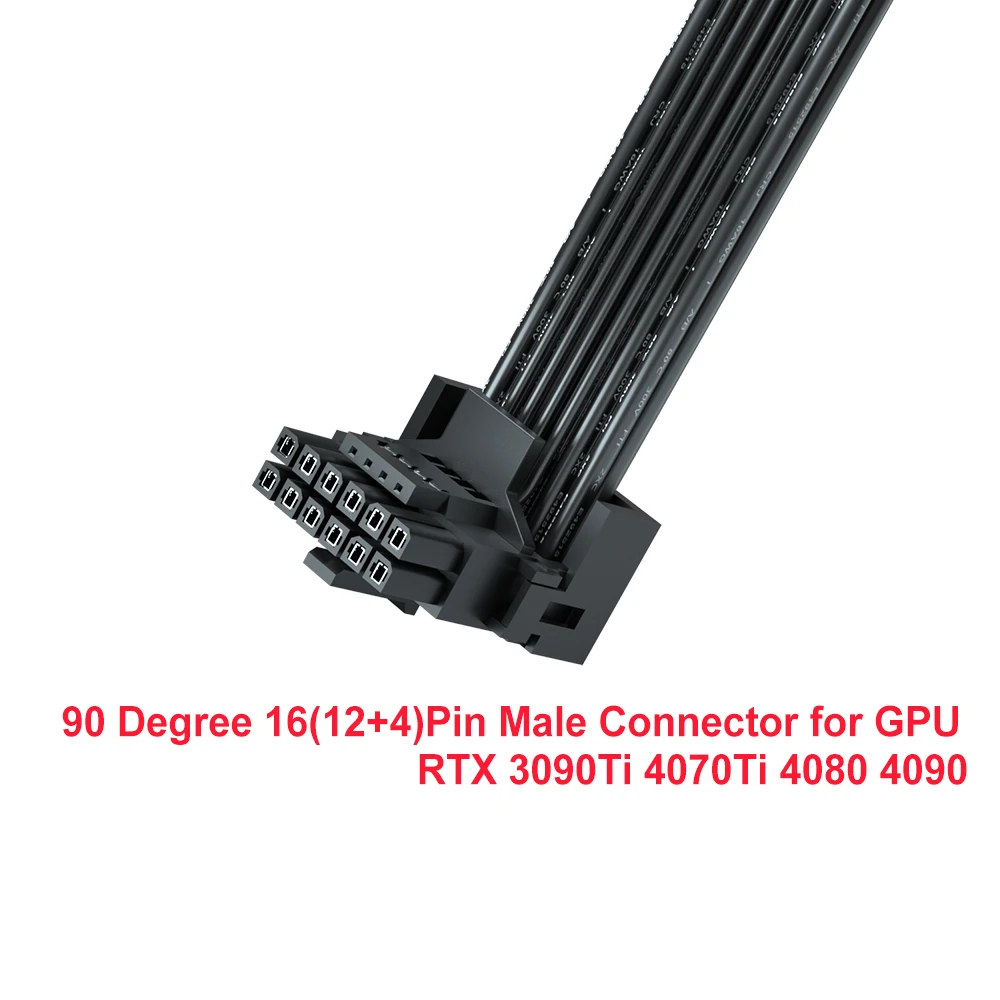 90-Градусов 16 (12 + 4) Пинов конектор за GPU RTX 3090Ti 4070Ti 4080 4090 с Директна външна линия на коляното глава 12* 16AWG + 4*24AWG за захранване Изображение 4