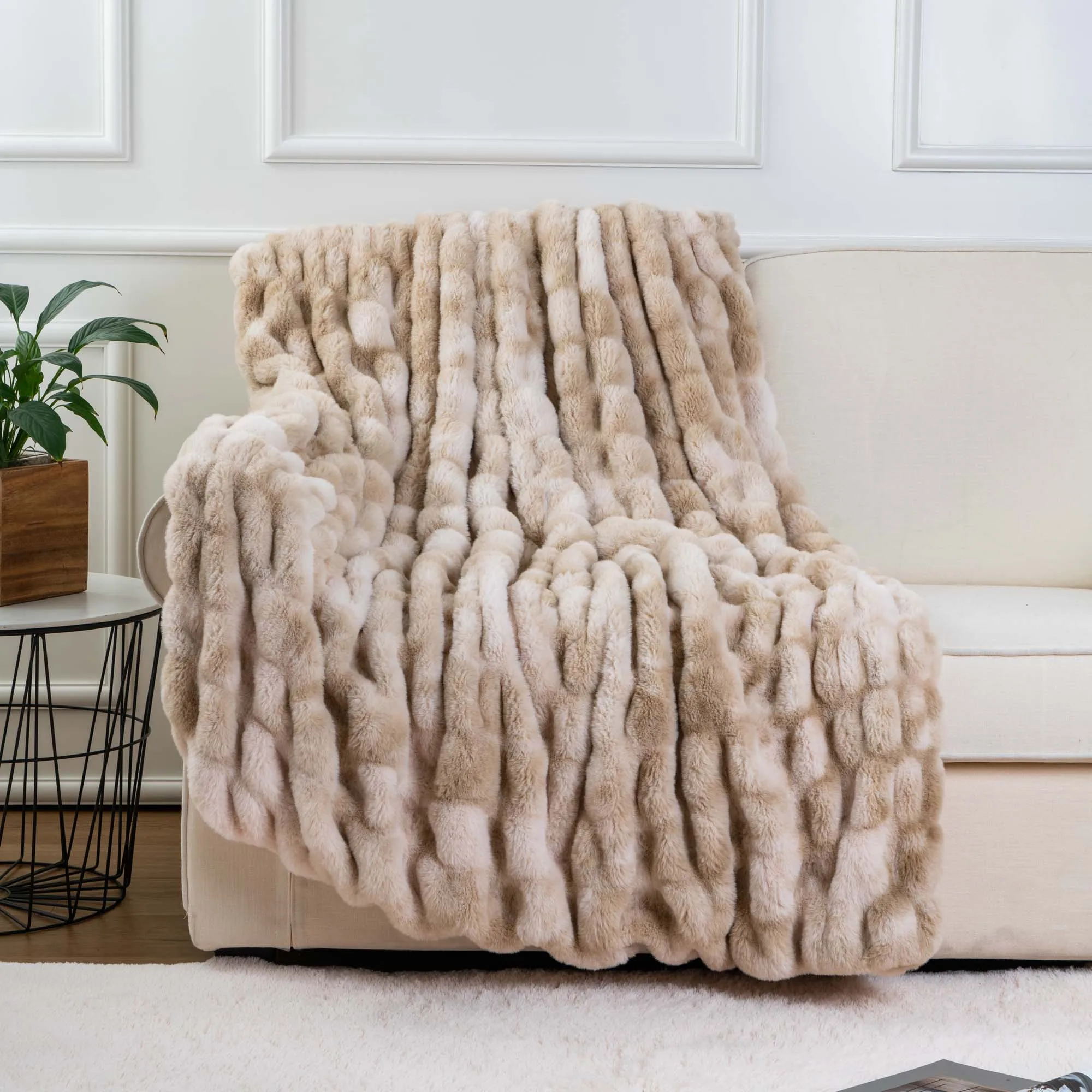 Battilo Луксозно одеяло от изкуствена кожа, каре, меховое зимата гъст пушистое одеало за диван, двустранно одеяло меховое Изображение 0