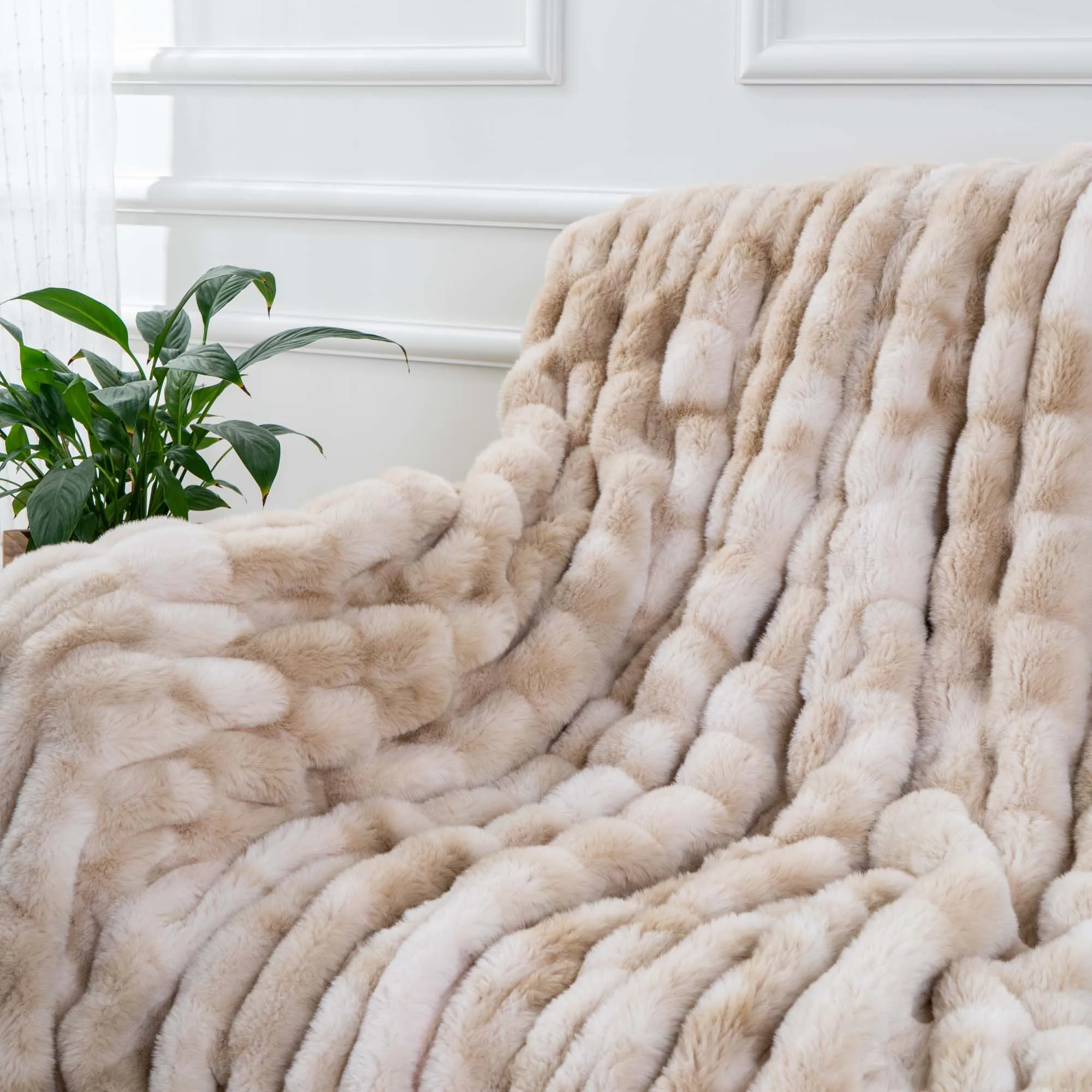 Battilo Луксозно одеяло от изкуствена кожа, каре, меховое зимата гъст пушистое одеало за диван, двустранно одеяло меховое Изображение 1