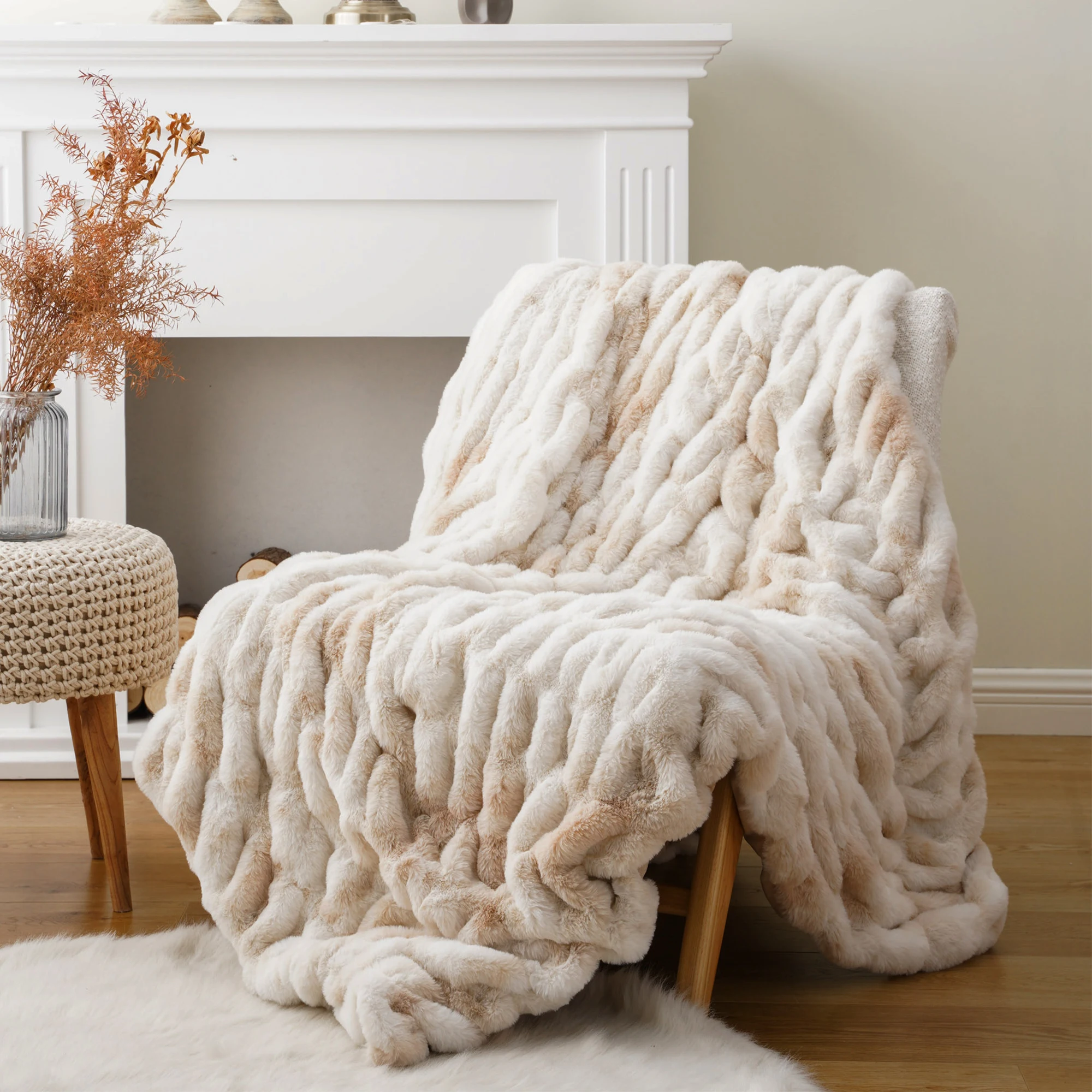 Battilo Луксозно одеяло от изкуствена кожа, каре, меховое зимата гъст пушистое одеало за диван, двустранно одеяло меховое Изображение 3
